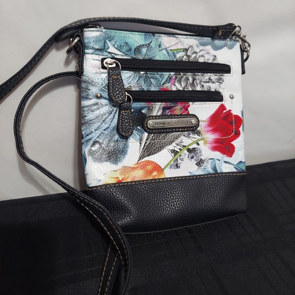 Stone Mountain USA Floral Pebble Leather Crossbody Bag Adjustable Strap Small‎
